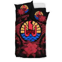 Tahiti Duvet Cover Set - Tahiti Flag & Red Hibiscust - Polynesian Pride