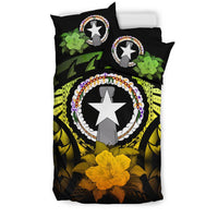 Northern Mariana Islands Duvet Cover Set - Northern Mariana Islands Flag & Reggae Hibiscus - Polynesian Pride