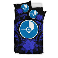 Yap Duvet Cover Set - Yap Flag & Dark Blue Hibiscus - Polynesian Pride
