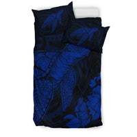 Hawaiian Hibiscus Memory Turtle Polynesian Bedding Set Blue - Polynesian Pride