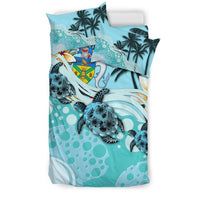 Polynesian Duvet Cover Set - Solomon Islands Bedding Set Blue Turtle Hibiscus - Polynesian Pride