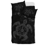 Hawaiian Map Kanaka Hibiscus Turtle Gray Polynesian Bedding Set - Polynesian Pride