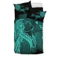 Hawaiian Map Heart Hula Girl Hibiscus Polynesian Bedding Set - Turquoise - Polynesian Pride