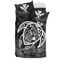 Hawaiian Map Turtle Kanaka Hibiscus Polynesian Bedding Set - White - Polynesian Pride