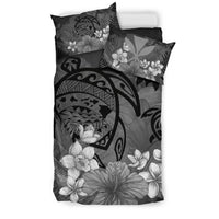 Hawaiian Map Hibiscus Plumeria Kanaka Bouquet Turtle Polynesian Bedding Set - Gray - Polynesian Pride
