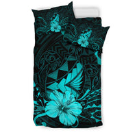 Hawaiian Map Heart Turtle Tattoo Hibiscus Polynesian Bedding Seto - Turquoise - Polynesian Pride