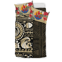 Polynesian Duvet Cover Set - Tahiti Bedding Set Gold Polynesian Hibiscus Tribal Style - Polynesian Pride