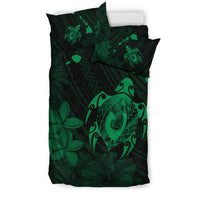 Hawaiian Map Turtle Plumeria Hibiscus Fish Hook Polynesian Bedding Set Green - Polynesian Pride