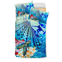 Polynesian Bedding Set - Hawaii Kanaka Maoli Duvet Cover Set - Turtle Surfing - Polynesian Pride