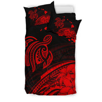 Hawaiian Map Turtle Plumeria Polynesian Bedding Set Red - Polynesian Pride