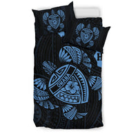 Hawaiian Map Turtle Ohana Hibicus Polynesian Bedding Set - Pastel Blue - Polynesian Pride