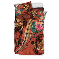 Polynesian Turtle Bedding Set - Tribal Tattoo With Hibiscus Coral - Polynesian Pride