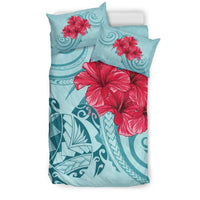 Hawaii Bedding Set - Hawaii Polynesian Turtle Hibiscus Blue Bedding Set - Bless Style - Polynesian Pride