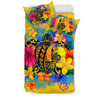 New Caledonia Polynesian Bedding Set - Turtle with Plumeria and Hibiscus - Polynesian Pride