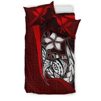 Polynesian Bedding Set - Hawaii Duvet Cover Set Red - Turtle with Hook - Polynesian Pride