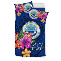 Micronesia Bedding Set - Federated States of Micronesia Duvet Cover Set Floral With Seal Blue - Polynesian Pride