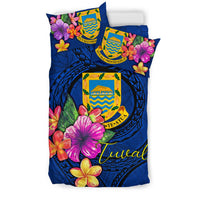 Polynesian Bedding Set - Tuvalu Duvet Cover Set Floral With Seal Blue - Polynesian Pride