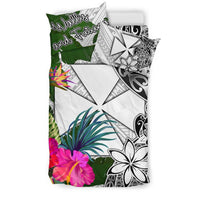 Wallis And Futuna Bedding Set White - Turtle Plumeria Banana Leaf - Polynesian Pride