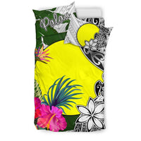 Palau Bedding Set White - Turtle Plumeria Banana Leaf - Polynesian Pride