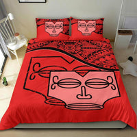 Marquesas Islands Duvet Cover Set - Tiki Face Pattern Red - Polynesian Pride