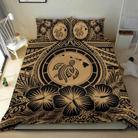 Hawaiian Map Honu Hibiscus Tropic Gold Polynesian Bedding Set - Polynesian Pride
