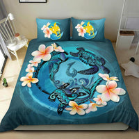 Polynesian Duvet Cover Set - Papua New Guinea Bedding Set Blue Plumeria Animal Tattoo - Polynesian Pride