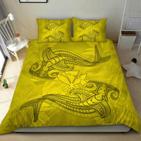 Hawaiian Map Kanaka Hammerhead Shark Polynesian Bedding Set Yellow - Polynesian Pride