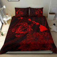 Hawaiian Map Sea Turtle Is Swimming Toward Polynesian Bedding Set Red - Polynesian Pride