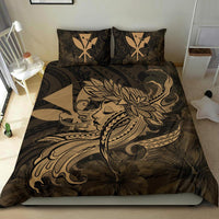 Hawaiian Map Hula Girl Hibiscus Kanaka Polynesian Bedding Set - Gold - Polynesian Pride