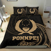 Polynesian Bedding Set - Pohnpei Micronesia Duvet Cover Set Gold Tribal Wave Black - Polynesian Pride