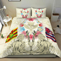 Hawaii Map Kanaka Two Men Holding Flag Bedding Set - AH - Beige - Polynesian Pride