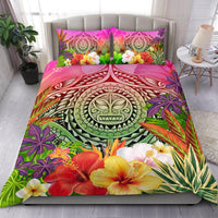 Polynesian Bedding Set - Manta Ray Tropical Flowers Pink - Polynesian Pride