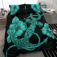 Hawaiian Anchor Poly Tribal Hibiscus Polynesian Bedding Set Turquoise - Polynesian Pride