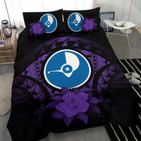 Yap Duvet Cover Set - Yap Flag & Purple Hibiscus - Polynesian Pride