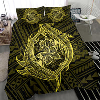 Hawaiian Hamerhead Shark Yin Yang Plumeria Polynesian Bedding Set - Yellow - Polynesian Pride