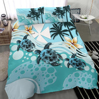 Polynesian Duvet Cover Set - Wallis And Futuna Bedding Set Blue Turtle Hibiscus - Polynesian Pride