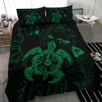 Hawaiian Map Kanaka Hibiscus Turtle Green Polynesian Bedding Set - Polynesian Pride