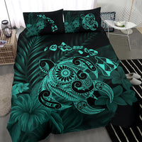 Hawaiian Map Turtle Tattoo Hibiscus Plumeria Polynesian Bedding Set - Turquoise - Polynesian Pride