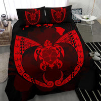 Hawaiian Fish Hook Turtle Heart Polynesian Bedding Set Red - Polynesian Pride