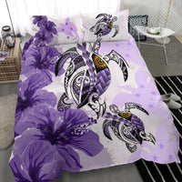 Polynesian Duvet Cover Set - Papua New Guinea Bedding Set Polynesia Turtle Hibiscus Purple - Polynesian Pride