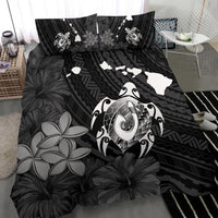 Hawaiian Map Turtle Plumeria Hibiscus Fish Hook Polynesian Bedding Set Black - Polynesian Pride
