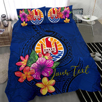 Polynesian Custom Personalised Bedding Set - Tahiti Duvet Cover Set Floral With Seal Blue - Polynesian Pride