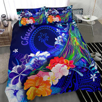 Chuuk Bedding Set - Humpback Whale with Tropical Flowers (Blue) - Polynesian Pride