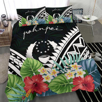 Pohnpei Bedding Set - Pohnpei Coat of Arms & Polynesian Tropical Flowers White - Polynesian Pride