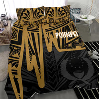Pohnpei Bedding Set - Pohnpei Seal In Heartbeat Patterns Style (Gold) - Polynesian Pride