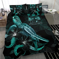 Fiji Polynesian Bedding Set - Turtle With Blooming Hibiscus Turquoise - Polynesian Pride