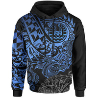 Tahiti Polynesian Hoodie Blue Turtle Hibiscus Flowing BLUE - Polynesian Pride