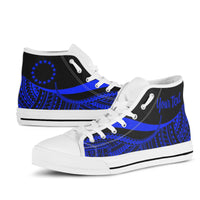 Cook Islands Custom Personalised High Top Shoes Blue - Polynesian Tentacle Tribal Pattern - Polynesian Pride