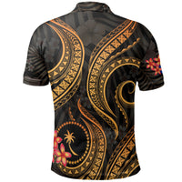 Chuuk Micronesian Polo Shirt Gold Plumeria - Polynesian Pride