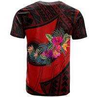 Tahiti T Shirt Polynesian Hook and Hibiscus (Red) - Polynesian Pride